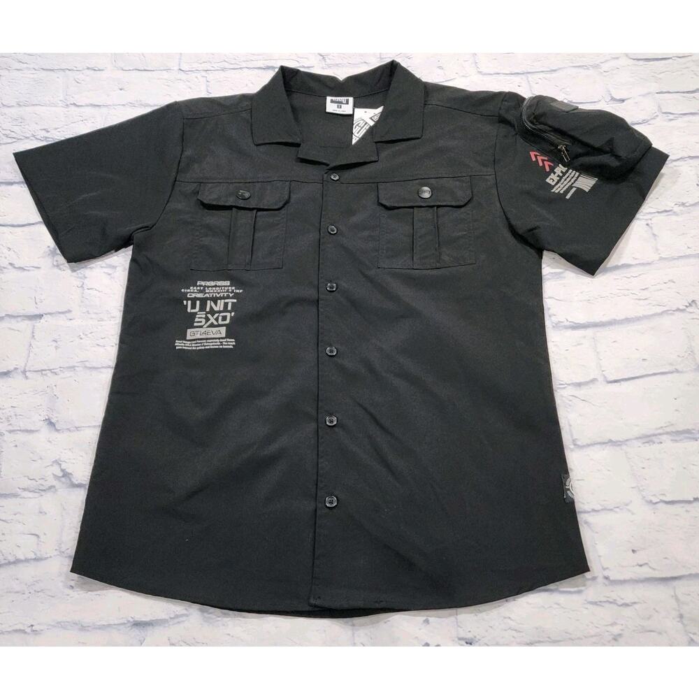 GTL4 MENS SIZE S Black Button Front Short Sleeve Mesh Zip Pocket Military